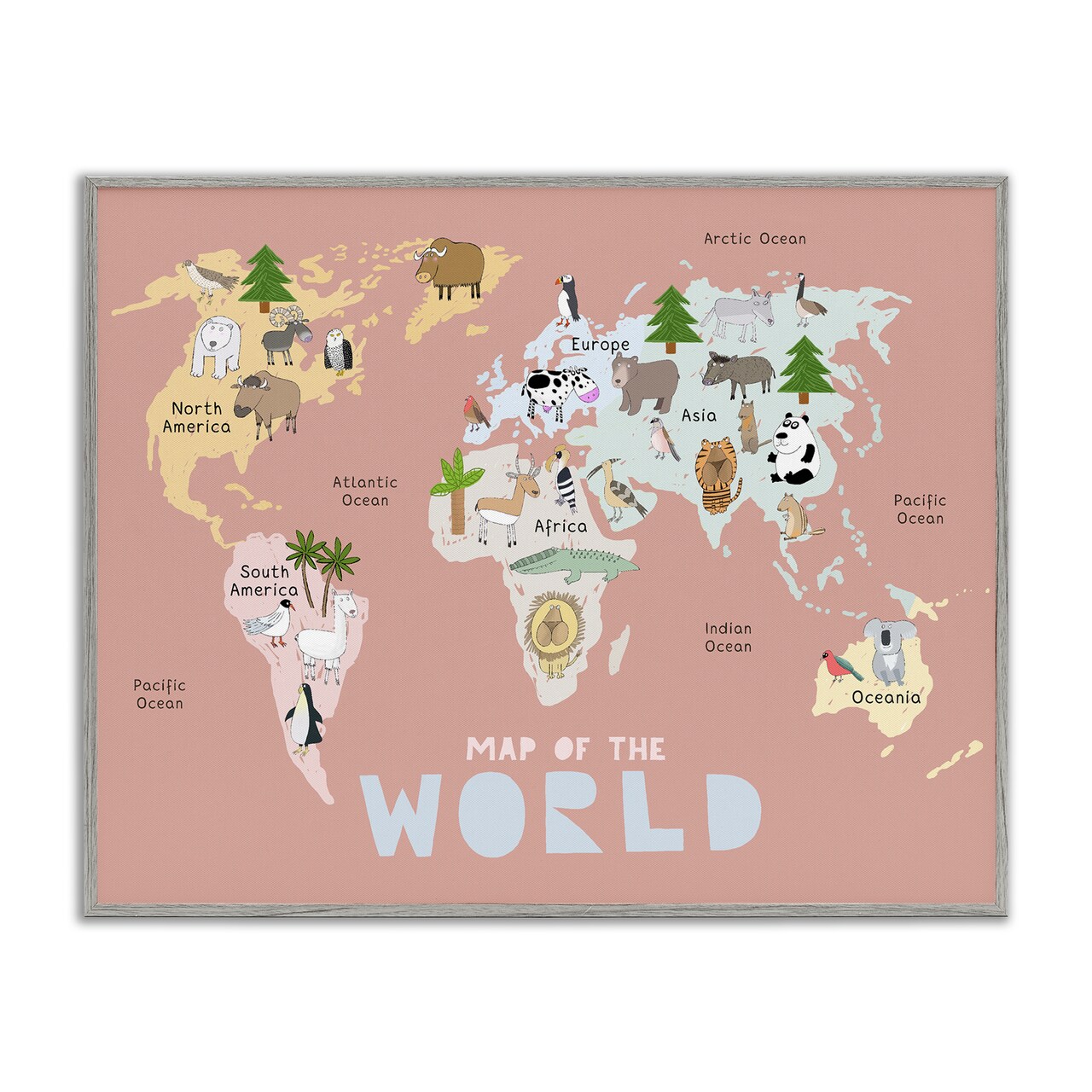 Stupell Industries Kid's Map Of World Pink Framed Giclee, design by Carla Daly
